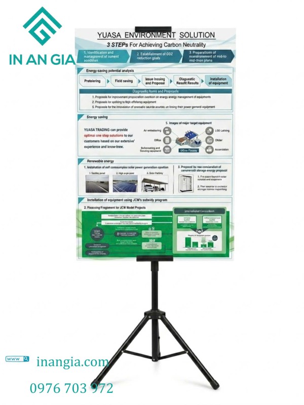 Giá chân dựng standee ba chân trưng bày poster giới thiệu giải pháp môi trường Yuasa