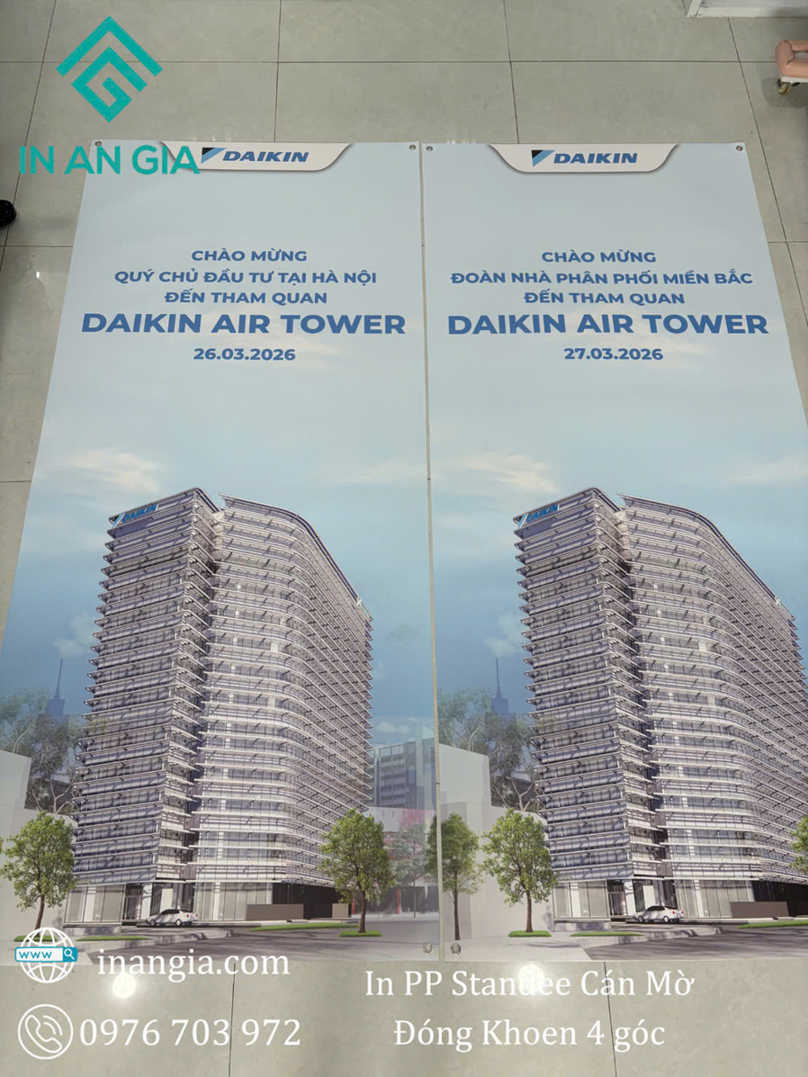 Standee quảng cáo tòa nhà Daikin Air Tower in PP cán mờ, thiết kế hình phối cảnh cao ốc hiện đại