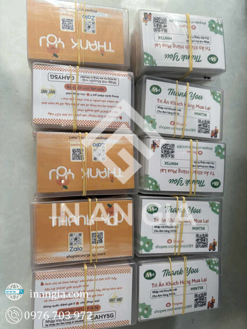 Thẻ cảm ơn in sẵn cho đơn hàng online sản xuất tại Xưởng In An Gia