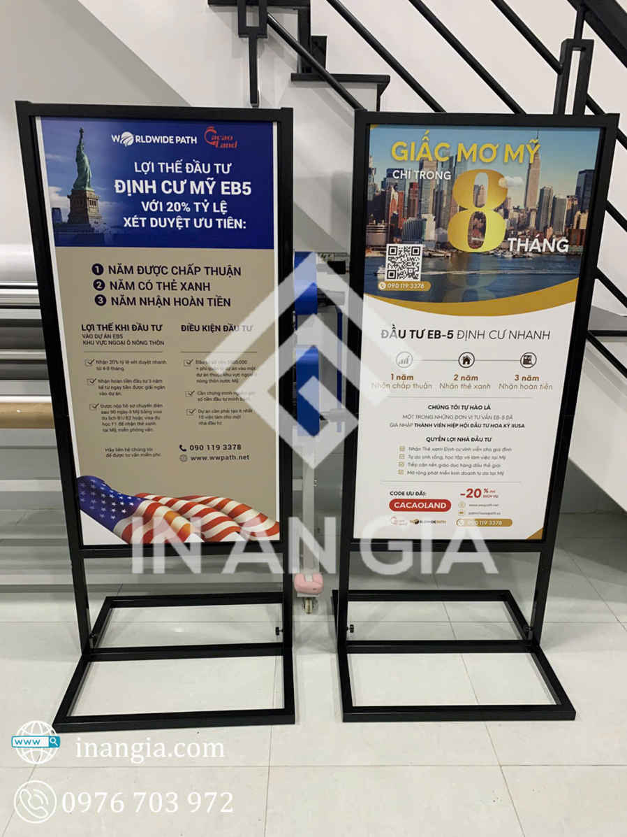 Standee khung sắt 60x160 chống gió tại xưởng in An Gia TPHCM