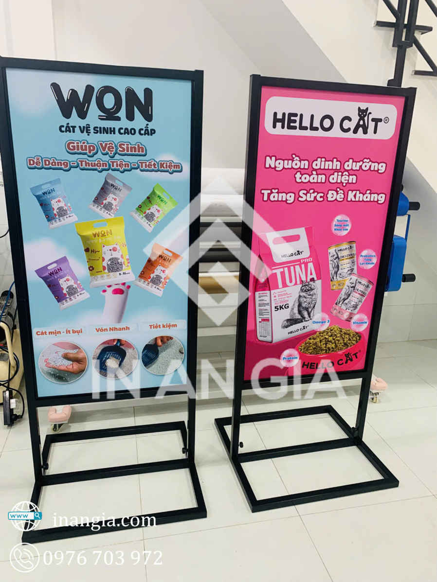 Standee khung sắt 60x160 chống gió tại xưởng in An Gia TPHCM