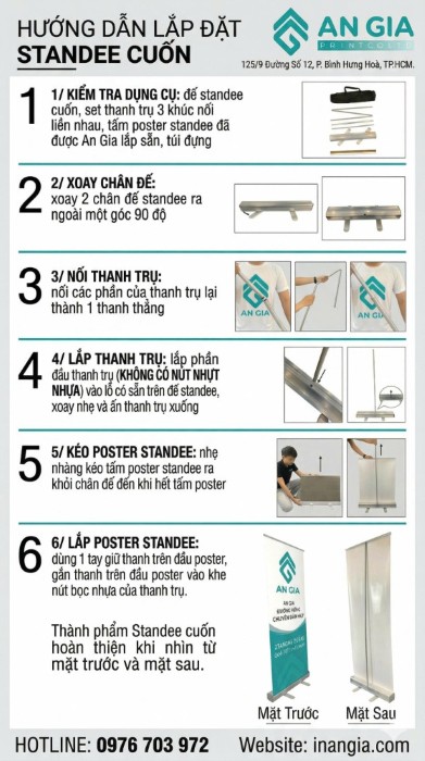 Hướng dẫn lắp đặt standee cuốn An Gia với các bước chi tiết và hình minh họa sản phẩm